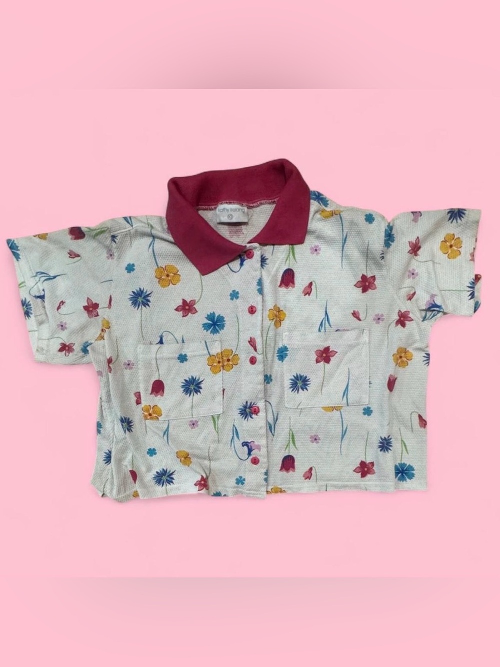 Vintage 90s Kathy Ireland Floral Boxy Crop Button Down Shirt Medium